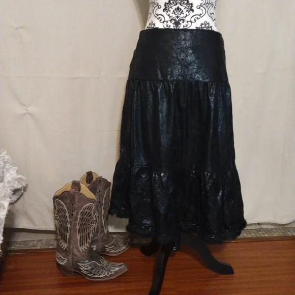 Black BC Black Cat Fashion Skirt Gypsy Mori Country Western NWT 28' Naturecore - Picture 3 of 12